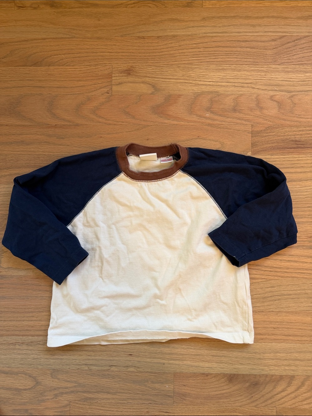 Zara Navy, Cream & Brown Raglan Long Sleeve Tee Boys 4T